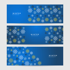 Fototapeta na wymiar Winter blue Snowflake design template banner