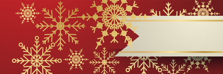 Elegant winter red gold Snowflake design template banner