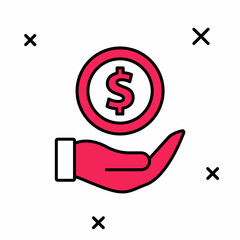 Filled outline Money with shield icon isolated on white background. Insurance concept. Security, safety, protection, protect concept. Vector