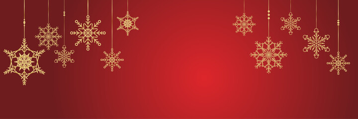 Fototapeta na wymiar Elegant hanging winter red gold Snowflake design template banner