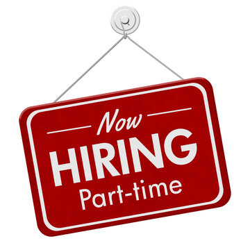 Now Hiring Part-time hanging red sign