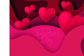 Valentine s Day Poster or banner with hearts on red background. Promotion and shopping template or background for Love and Valentine s day concept. - 479580248