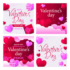 Valentine s Day Poster or banner with hearts on red background. Promotion and shopping template or background for Love and Valentine s day concept. - 479580252