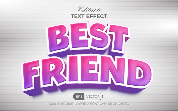 3D text effect best friend curved style. Editable text effect.