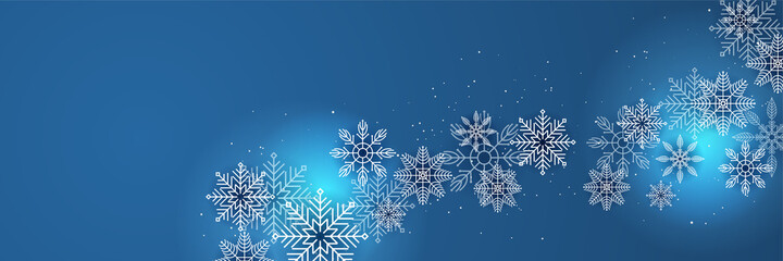 Fototapeta na wymiar Shiny Winter blue Snowflake design template banner