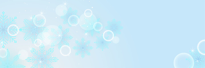 Fototapeta na wymiar Soft winter blue Snowflake design template banner