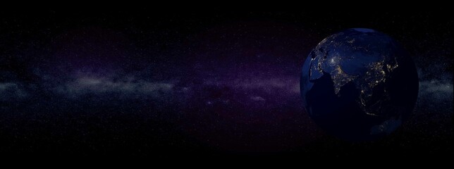 panoramic view earth at night, asia seen from space 3d illustration