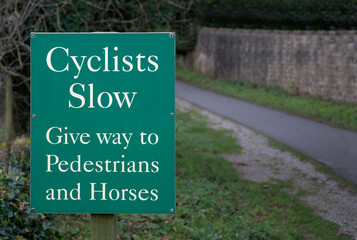 Sign - Cyclists Slow - Give Way to Pedestrians and Horses