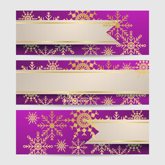 Elegant winter purple gold Snowflake design template banner