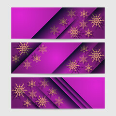 Fototapeta premium Elegant winter purple gold Snowflake design template banner