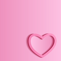 Valentine's day. The outline of a pink heart. Vector illustration of a heart in the shape of a contour with shadows on a pink background. Clipart for creativity.