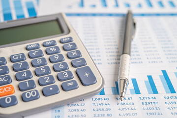 Calculator on graph paper. Finance development, Banking Account, Statistics, Investment Analytic...