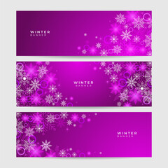Bright snow purple Snowflake design template banner
