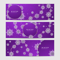 Winter circle purple Snowflake design template banner