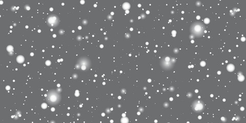  Heavy snowfall. Falling snowflakes on transparent background. White snowflakes flying in the air. Vector illustration.