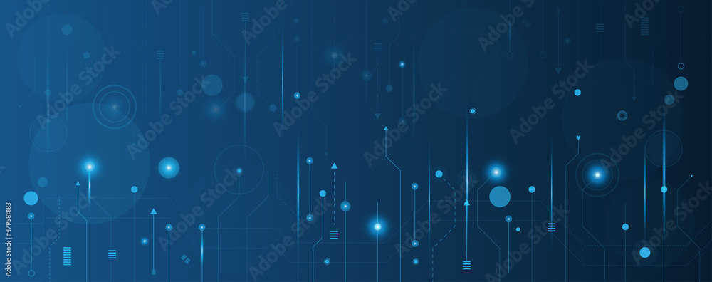 Wall mural blue circle and line technology abstract technology innovation concept vector background and glowing