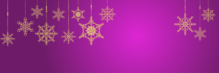 Elegant hanging winter purple gold Snowflake design template banner