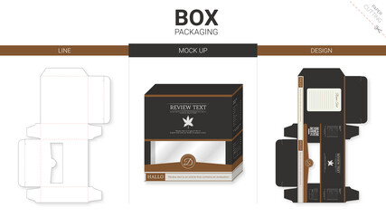 Box packaging and mockup die cut template