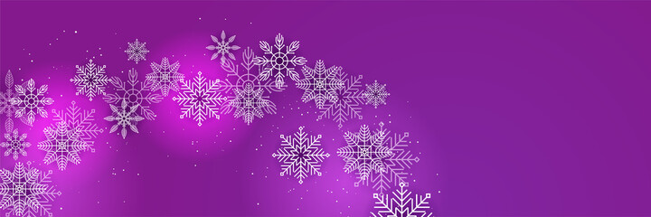 Fototapeta na wymiar Shiny Winter purple Snowflake design template banner
