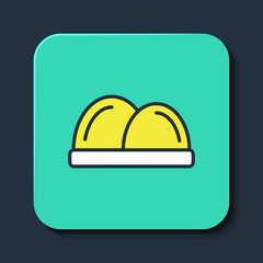 Filled outline Sushi icon isolated on blue background. Traditional Japanese food. Turquoise square button. Vector