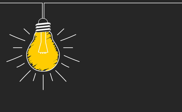 Yellow lightbulb on a chalkboard banner. Creativity inspiration or solution concept. Vector background II.