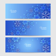 Fototapeta na wymiar Snowy christmas Blue Snowflake design template banner