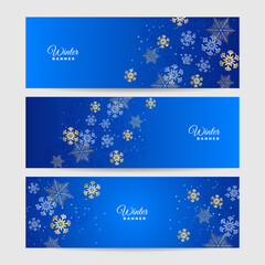 Fototapeta na wymiar Bright snow Blue Snowflake design template banner