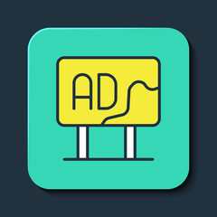 Filled outline Advertising icon isolated on blue background. Concept of marketing and promotion process. Responsive ads. Social media advertising. Turquoise square button. Vector