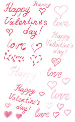 Fototapeta na wymiar Hearts Arrows Letters Envelopes Valentine's Day Sketch Doodle Stickers Holiday hand drawn graphic elements