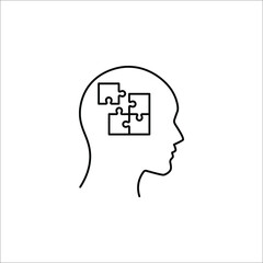 People head with puzzles elements black vector icon on white background
