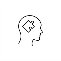 People head with puzzles elements black vector icon on white background