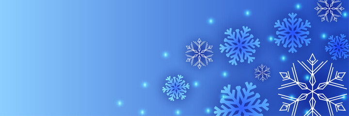 Fototapeta na wymiar Snowy christmas Blue Snowflake design template banner