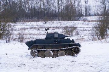 Russia. Saint-Petersburg. Krasnoselsky district. December 12, 2021. Reconstruction of the battle...