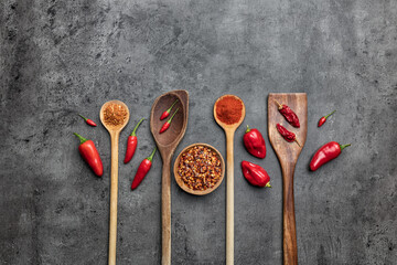 Variety of fresh and dried chili peppers