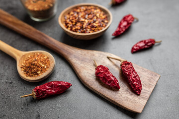Variety of fresh and dried chili peppers