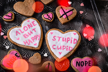 No Valentine day concept with cookies hearts