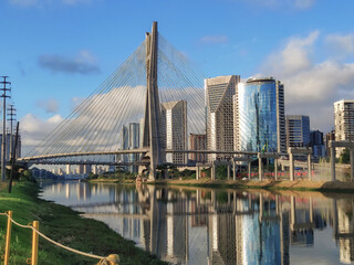 View of the cable-stayed bridge of the Marginal Pinheiros in Sao Paulo