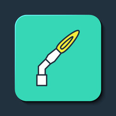 Filled outline Welding torch icon isolated on blue background. Turquoise square button. Vector