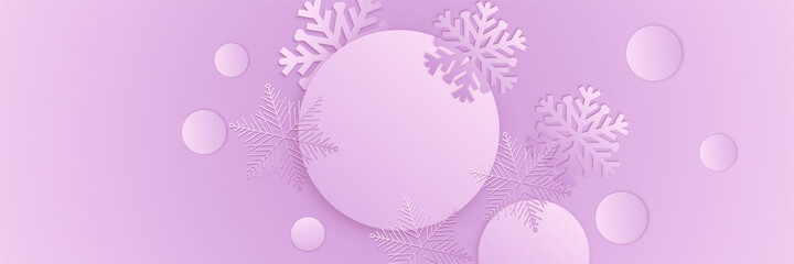 Fototapeta na wymiar Snowy christmas soft pink Snowflake design template banner