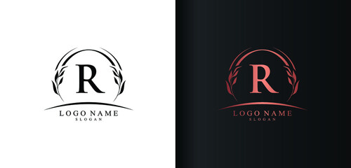 Abstract letter R logo design, luxury style letter logo, text R icon vector design