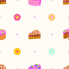 Seamless Pattern Abstract Elements Sweets Food Taste Dessert Cake BIrthdat, Wedding Vector Design Style Background Illustration Texture For Prints Textiles, Clothing, Gift Wrap, Wallpaper, Pastel