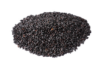 A pile of raw black rice isolated over white background