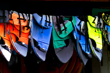 
life jackets drying on the clothesline