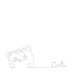 Continuous one line Of Cute cat face drawing with text. Continue line art of Cat face Vector illustration. Continuous One Single Line Drawing Cat