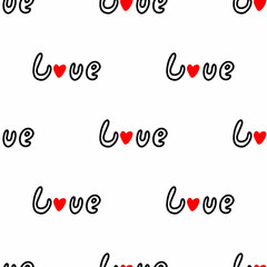  The inscription love seamless pattern. Lettering Love. Design for Valentines Day, textiles, wrappers, paper. Vector illustration
