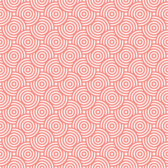 Abstract vector background of coral circles overlapping each other on white background. Seamless pattern. Modern, colorful, vibrant background. Copy space.