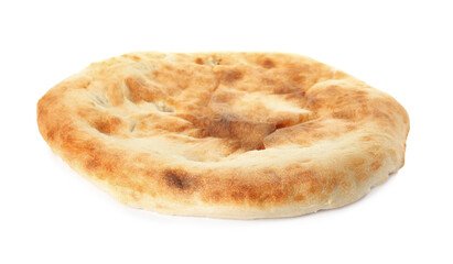 Loaf of delicious fresh pita bread on white background