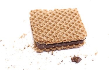 Wafer with hazelnut and cocoa isolated on white 