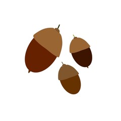 A branch of acorns, hand-drawn. Contour drawing of acorns with foliage.