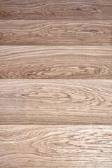 Elegant clean patterned steps made of oak solid timber at staircase in renovated apartment extreme close view from above